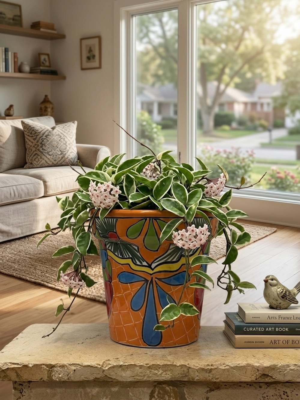 Handmade Talavera Style Planter with Drainage Hole - 7 Inch Ceramic Flower Pot